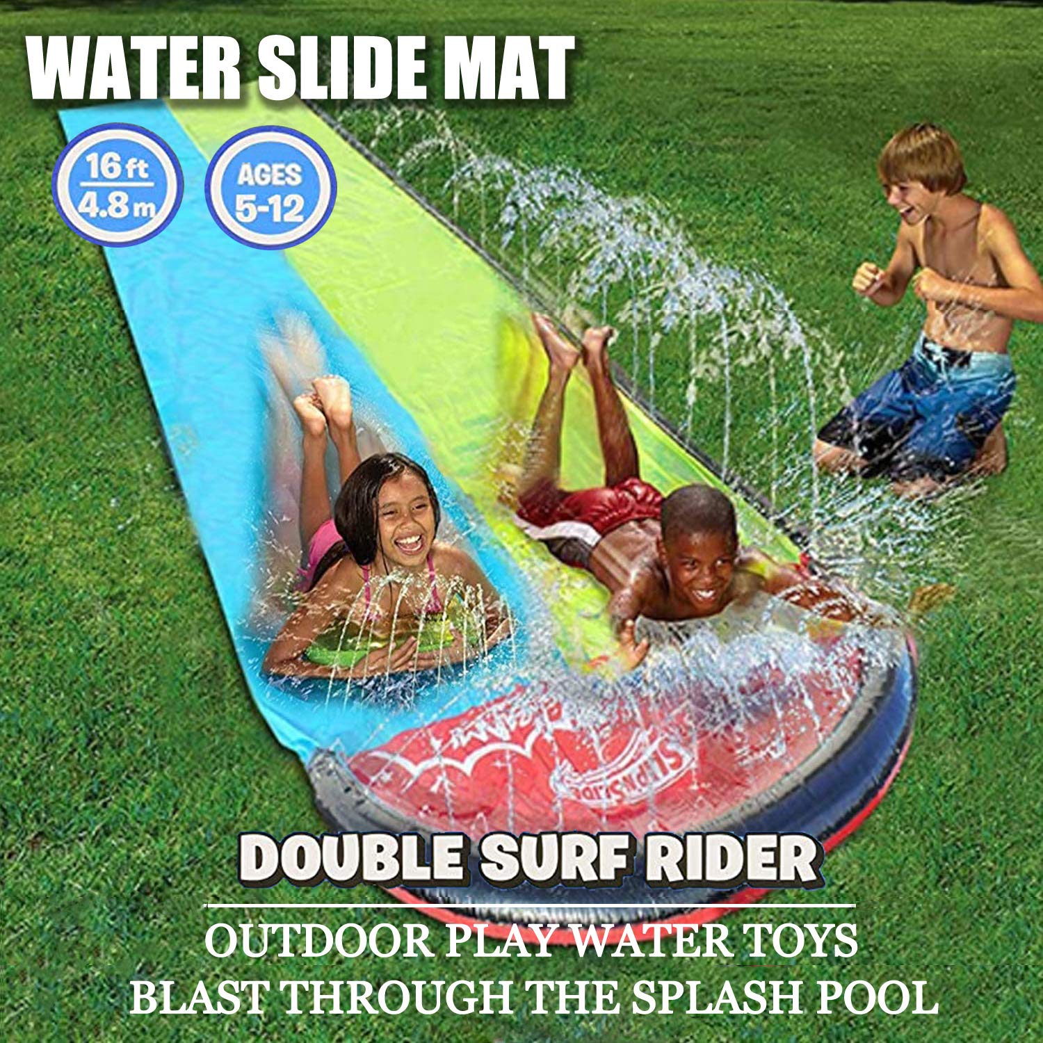 Buy Water Slip Water Slide for Kid Adults 15FT Racing Lanes and Splash Pool,Outdoor Water Toys