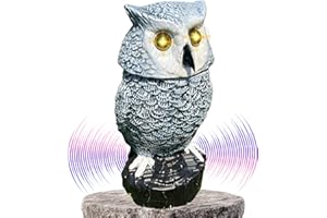 Owlery Snowy Solar Owl With Motion Detector, Flashing Eyes, Spinning Head, Realistic Hooting and Silent Mode, Outdoor Statue,