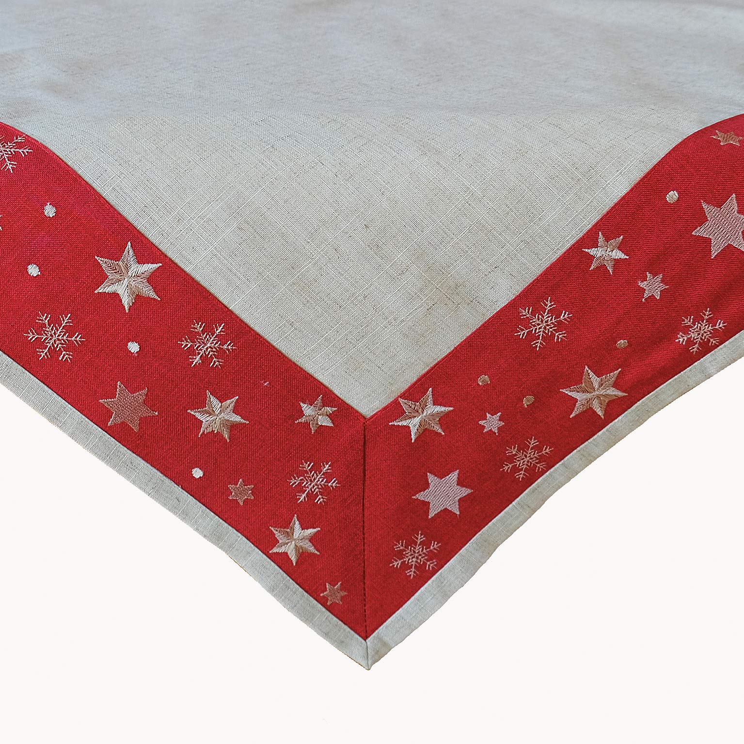 Raebel OHG Table Linen Christmas Embroidery Golden Stars Table Runner Winter (85 x 85 cm, Red)
