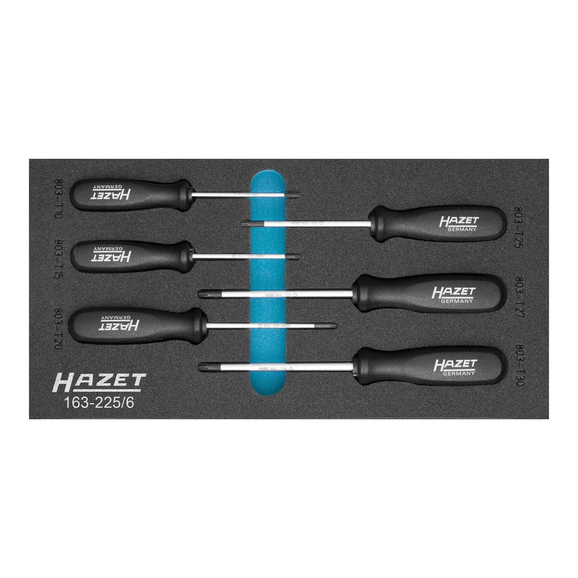HAZET 163-225/6 Torx Screwdriver Set, T10 - T30 Internal Torx Profile, Number of Tools: 6