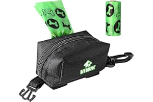 VIWIK Dog Poop Bag Holder for Leash, Waste Bag Dispenser with Pet Trash Bags and Carabiner Clip, Soft Portable Doggie Poop Bag Dispenser with Hand Free Holder Carrier, Gifts for Dog Lovers Black