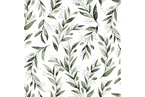 Livebor Green Leaf Wallpaper Peel and Stick Olive Leaf Contact Paper 17.7inch x 118.1inch Green Peel and Stick Wallpaper Modern Farmhouse Wall Paper for Bathroom Neutral Sage Decorative Vinyl