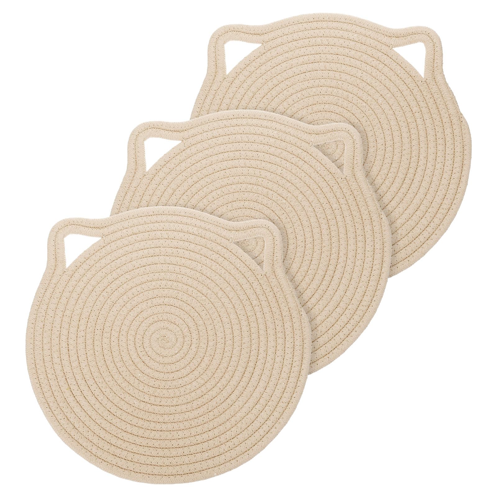 uxcell Pot Holders, 3pcs 12" - Cotton Trivets Set, Cat Ear Heat Insulation Pad, Pot Holder for Cups, Plates, Hot Pots and Pans, Khaki