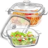 2 Pack Glass Casserole Dishes Clear Baking Casserole Dish Square Covered Casserole Dish Set with Lid for Oven Kitchen Home Pa