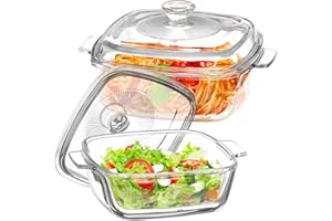 2 Pack Glass Casserole Dishes Clear Baking Casserole Dish Square Covered Casserole Dish Set with Lid for Oven Kitchen Home Pa