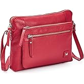 Leather Crossbody Bags for Women Small Soft Genuine Pebbled Sling Shoulder Handbag Crossover Purse with Full Adjustable Strap (Red Nappa)