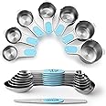 Spring Chef Magnetic Measuring Cups & Spoons Set (Patent Pending), Strong Magnets, Heavy Duty Stainless Steel Fits in Spice Jars for Baking & Cooking, BPA Free, Round Set of 15 with Leveler, Aqua Sky
