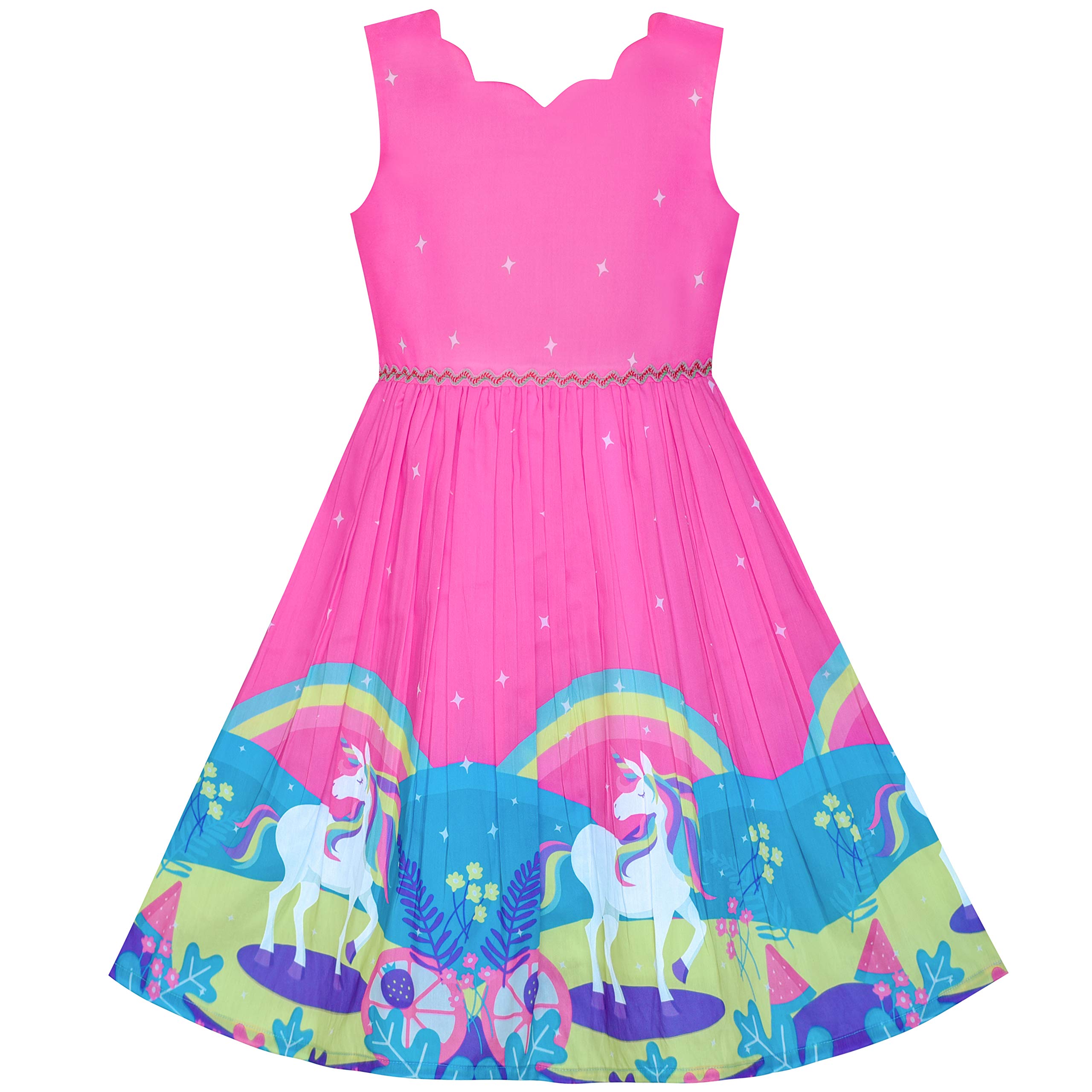 Sunny Fashion Girls Dress Unicorn Rainbow Sleeveless Deep Princess Age , 12 Years, Pink Unicorn
