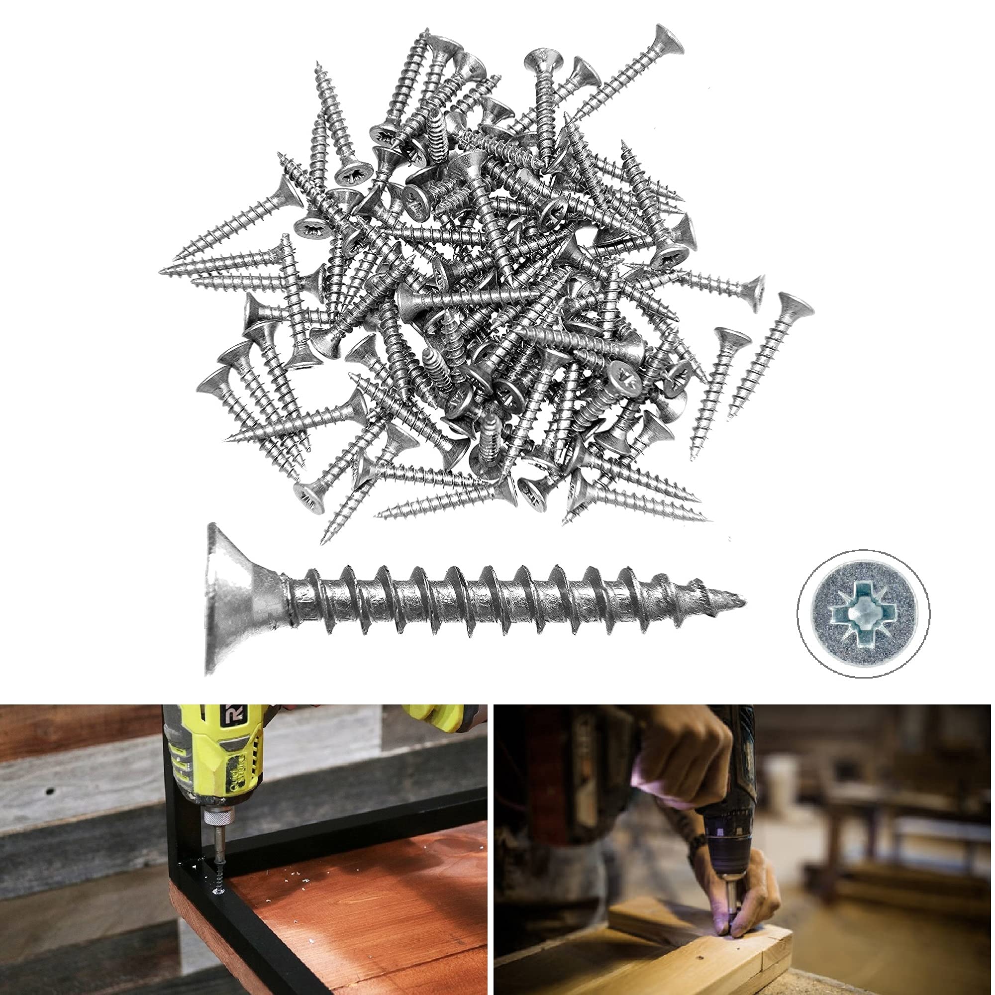 TERF® Multi Purpose Screws 3.5 X 16mm Pozi Flat Double Countersunk Zinc Screws For PVCu Wooden Timber Chipboard MDF and other similar types Screw Size 3.5 X 16mm - Pack of 200