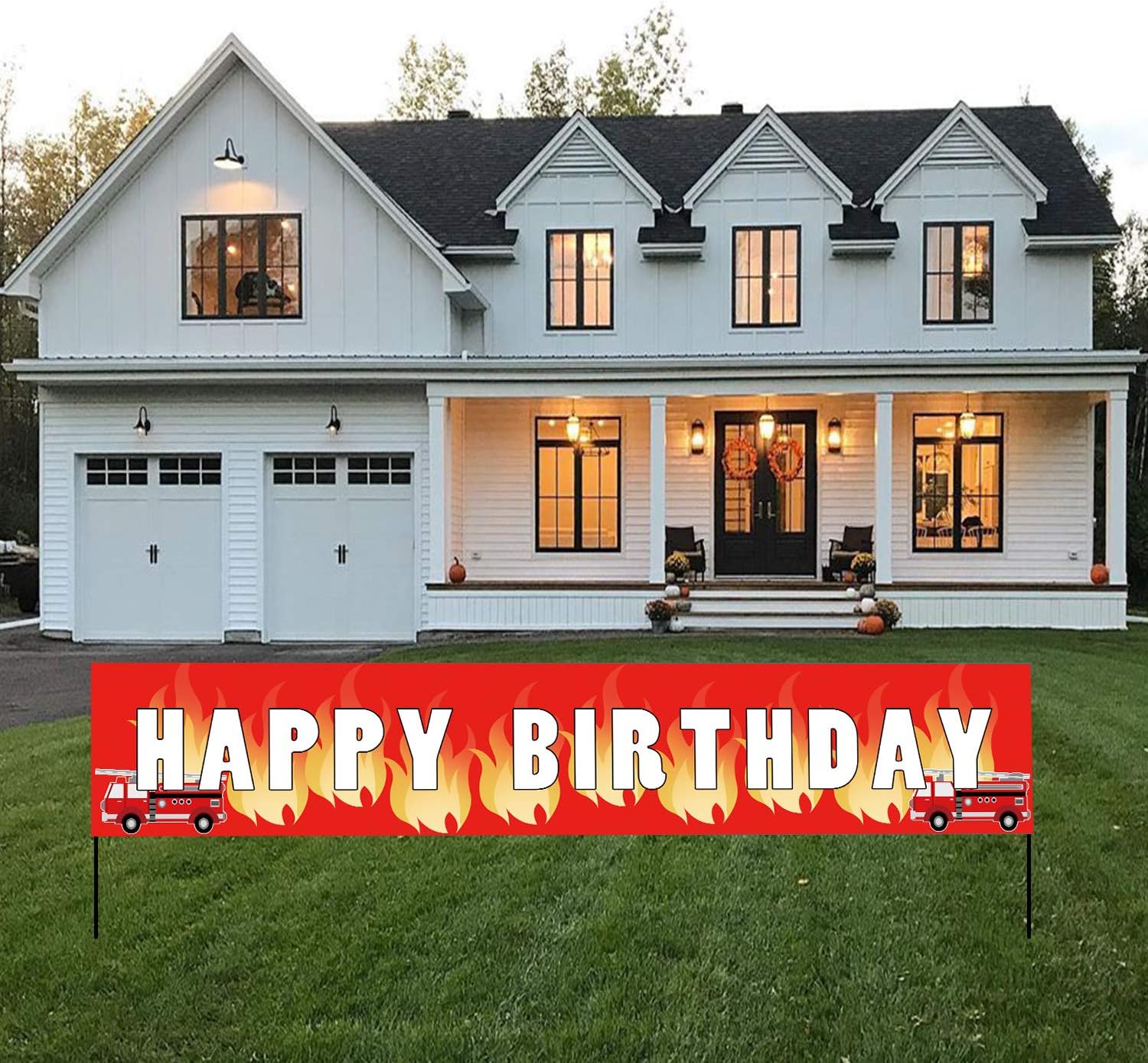 Large Firetruck Birthday Banner, Fire Truck Happy Birthday Sign, Firefighter Theme Bday Party Banner