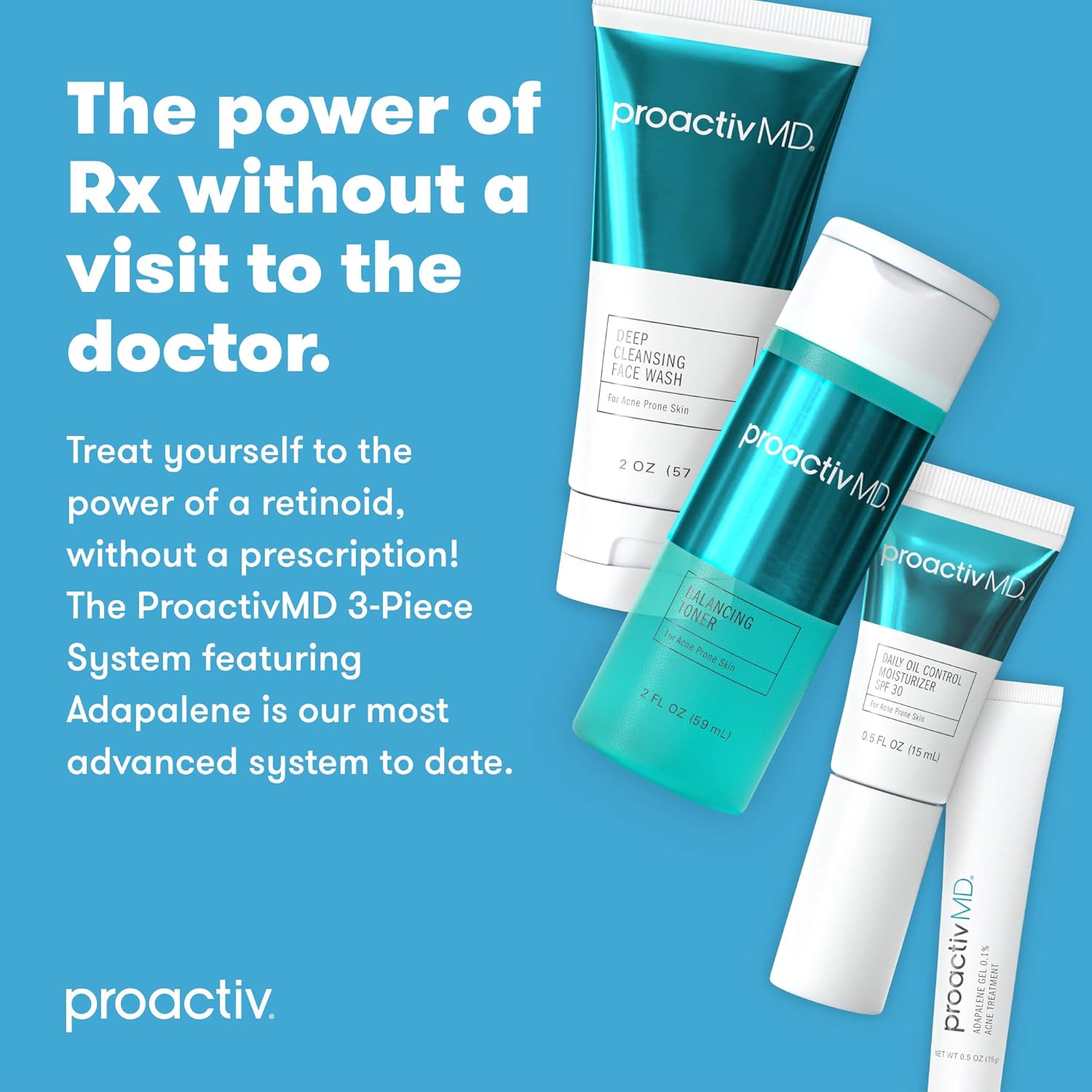 ProactivMD Adapalene Gel Acne Kit - Complete Retinol Moisturizer and Toner Combo Kit With Deep Cleansing and Exfoliating Acne Face Wash, Balancing Toner, Daily Oil Control With SPF 30: Beauty