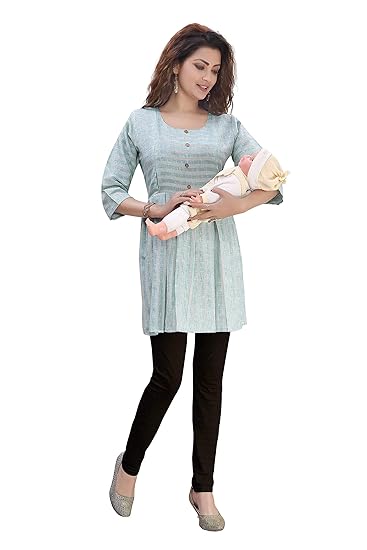 Women's Khadi Rayon Maternity Western Top/Nursing Tunic/Easy Feeding/Breastfeeding/Short Kurti with Zippers For PRE and Post Pregnancy