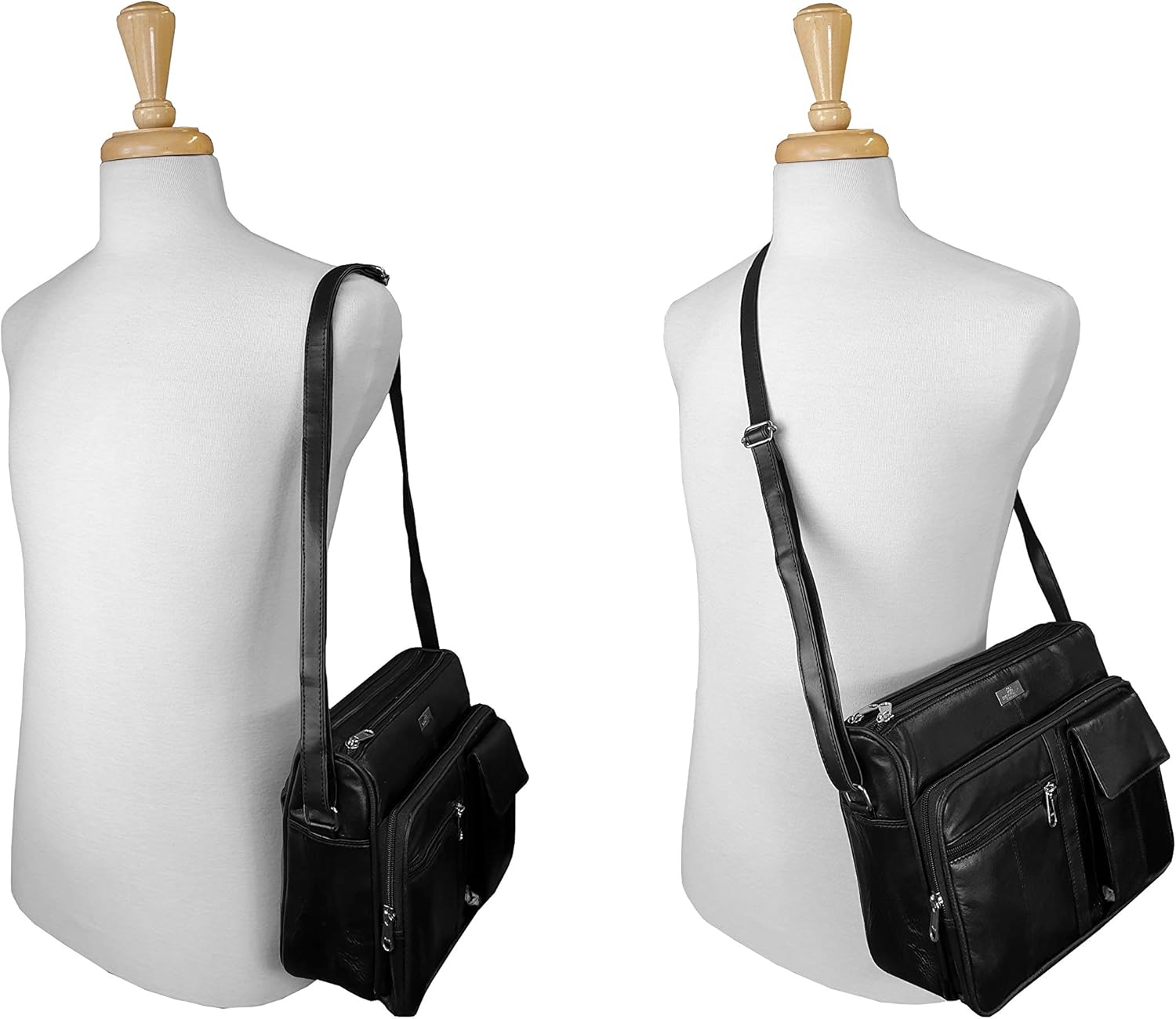 Quenchy London Women’s Genuine Leather Crossbody Shoulder Hand Bag, Grained Leather Satchel Handbag with 7 Pockets - Image 3