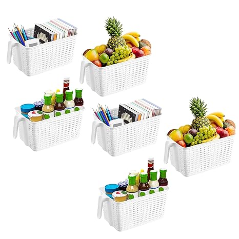 Kurtzy 6 Pack Plastic Storage Baskets With Handle 33x19 5x14 5cm