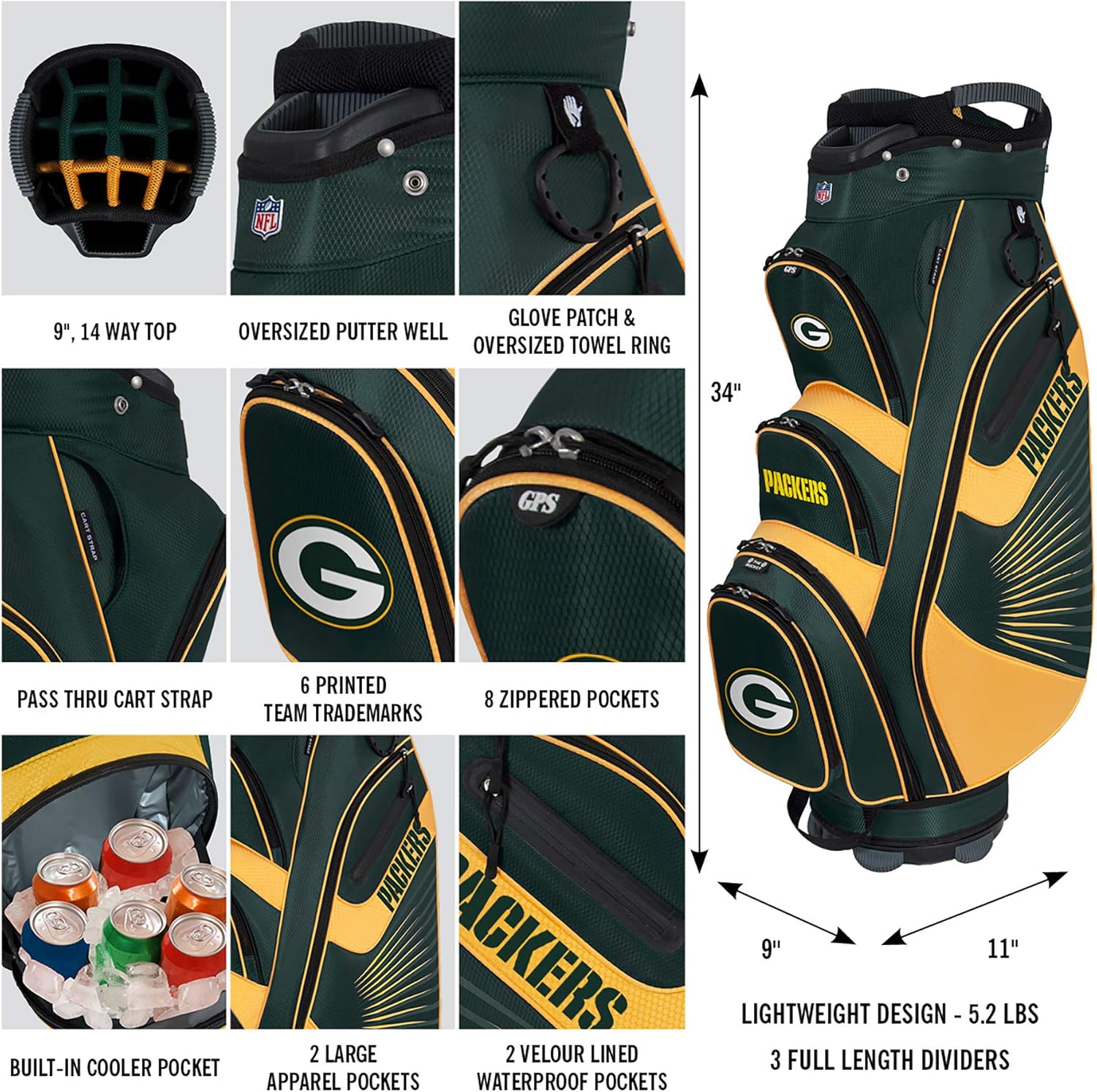 Team Effort NFL Green Bay Packers The Bucket II Cooler Cart Bag : Sports & Outdoors