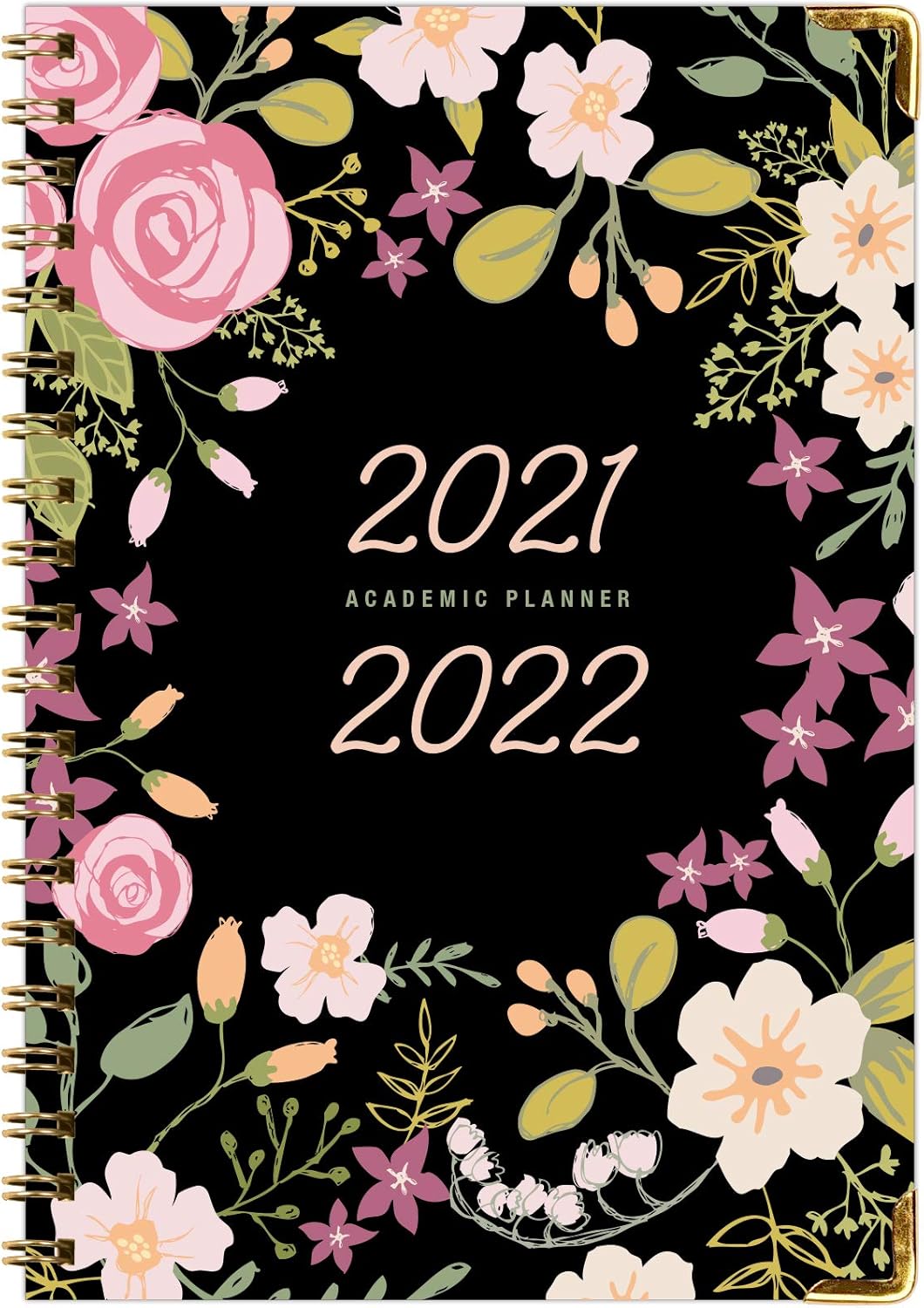 HARDCOVER Academic Year 2021-2022 Planner: (June 2021 Through July 2022) 5.5"x8" Daily Weekly Monthly Planner Yearly Agenda. Bookmark, Pocket Folder and Sticky Note Set (Black Floral) : Office Products