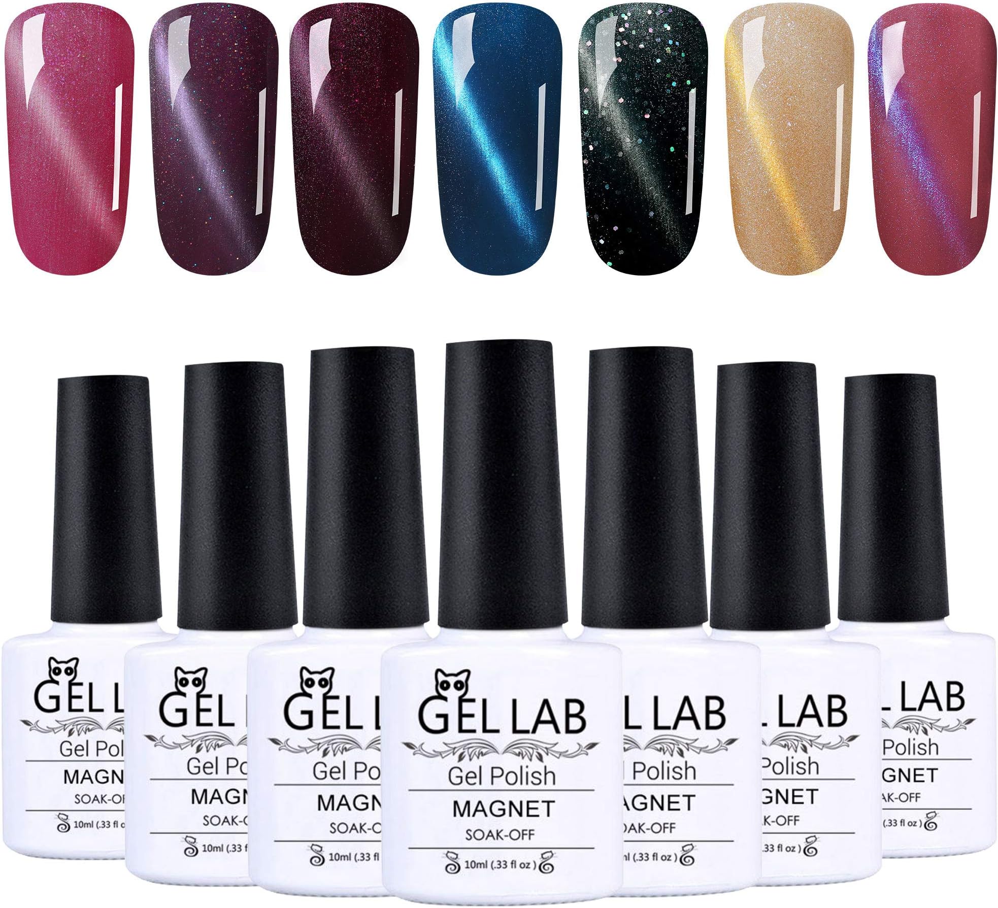 Gel Nail Polish Kit GEL LAB 7pcs Soak off UV LED Magnetic Gel Polish Nail Art Manicure Gift Set 10ml