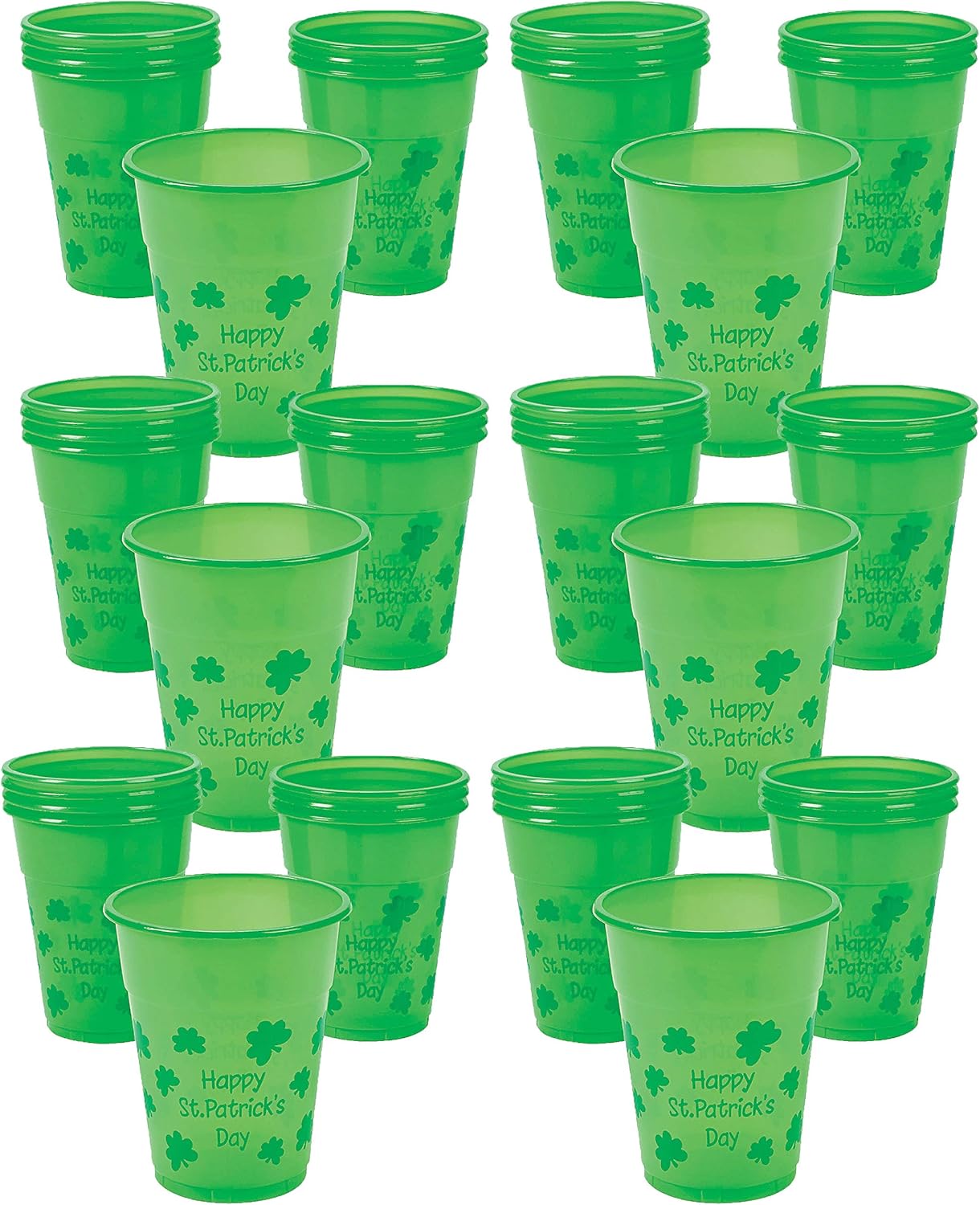 St. Patrick’s Day Cups 50 Disposable Plastic, Bulk Bright