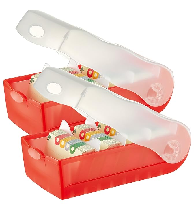 HAN Lernkarteibox CROCO A7 quer, für bis zu 900 Karten, inkl. 100 Karten und 5 Stützplatten (rot transluzent / 2 Boxen)