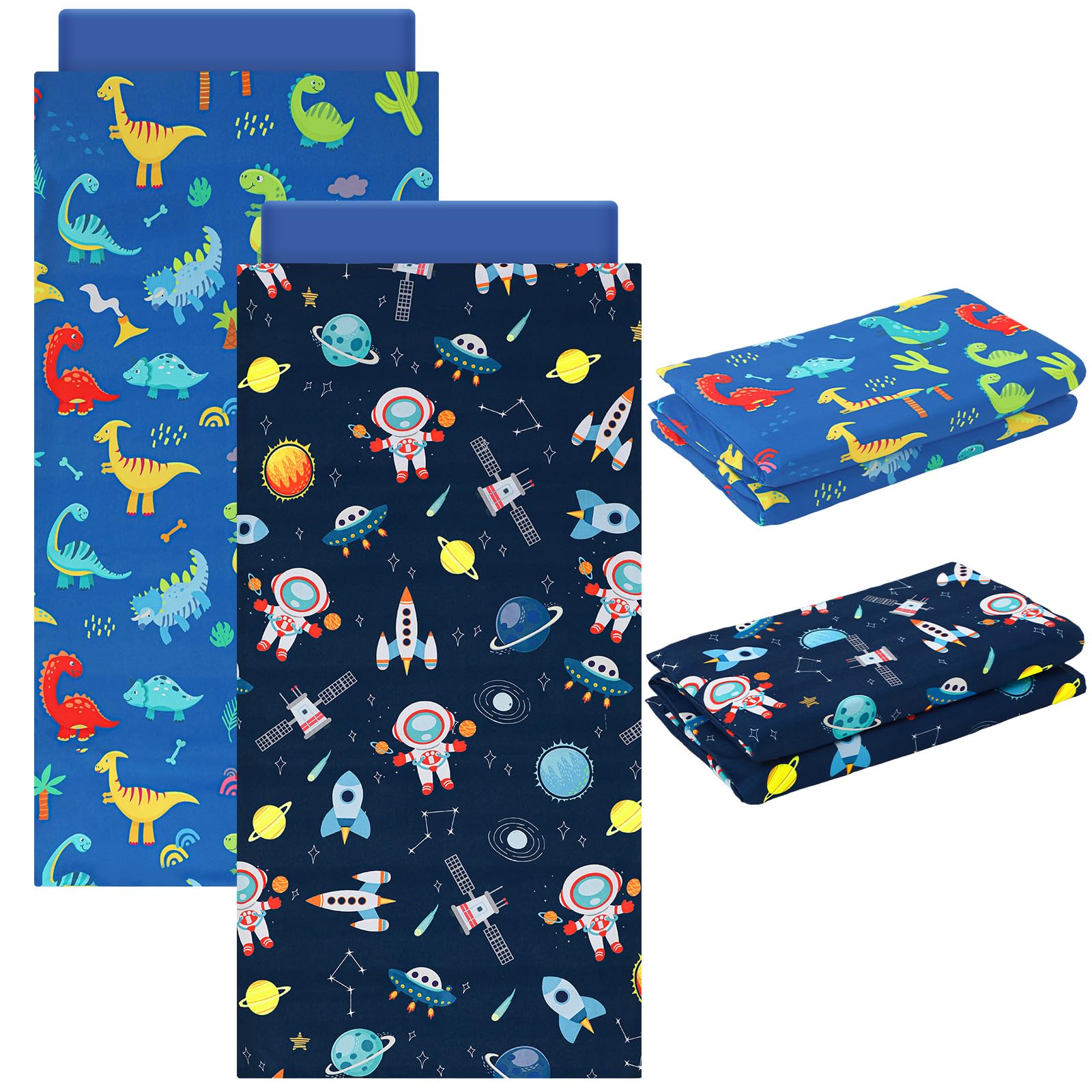 Photo 1 of CroBlissful 2 Pcs Dinosaurs Nap Mat Cover for Boys Girls Sewn in Flap Design Blue Sleeping Kids Astronauts Nap Covers Soft Microfiber Cot Sheet for Preschool Kindergarten Daycare(Fit 48" x 24" Mat)