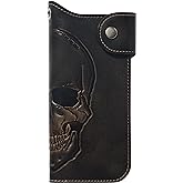 House of Jack Co. Skull Biker Wallet for Men, Long Motorcycle Wallet with Grommet & Snap Closure, Full-Grain Cowhide Leather, Vintage Black (Chain Not Included)