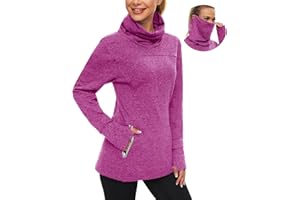 Soneven Women's Running Fleece Sweatshirts Cowl Neck Pullover Long sleeve Shirt with Thumb Holes and Neck Gaiter Face Mask
