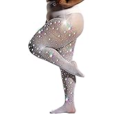 HONENNA Queen Plus Size 10X Strong Rhinestone Fishnet Stockings, Ultra Sparkly High Waist Tights for Women, Party Concert