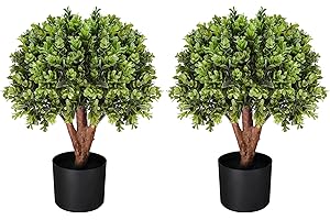 ChrisXiao 20 inch Outdoor Faux Plants Potted Boxwood Topiary Balls Trees Artificial for Outdoor Planters Set of 2 Artificial All Year Green Fake Plant Trees for Indoor & Outdoor Use