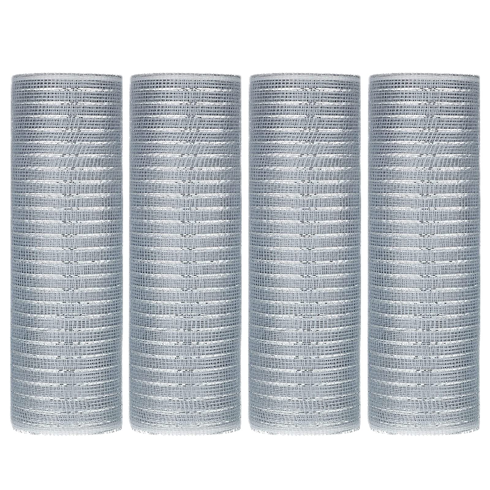 4 Rolls 10 inch x 10 Yards Silver Deco Mesh Rolls for Wedding Festival Wreath Making Poly Ribbon Christmas Mesh Ribbon Rolls for Wedding Wreath Garland Crafting Decorations