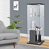 lafuria 3-Shelf Glass Curio Cabinet Square Tower Countertop Display Show Case 15.7" W x 15.7" D x 47.5" H with 2 Keys Black
