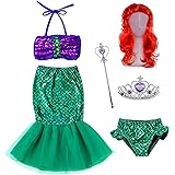 The Little Girls Mermaid Princess Dress Costume Wig Tiara Wand(18M-12T)