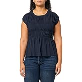 Tommy Hilfiger Womens Smocked Solid Cap Sleeve Sportswear Top