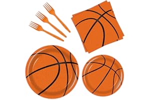 BQK 96 Pcs Basketball Plates & Napkins - Party Supplies, Birthday Decorations, Party Favors for Kids