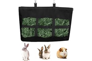 YAODHAOD Rabbit Hay Feeder Bag, Guinea Pig Hay Feeder Storage, Rabbit hay Feeder Bags, Hanging Guinea Pig Hay Rabbit Feeder for Bunny Chinchilla Small Animal Pets Feeder Storage Bag (Black, 6 Window)