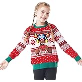 Giggling Getup Ugly Christmas Sweater with Light, LED Ugly Christmas Sweater for Women Men Kids 2025 Moose(Red)