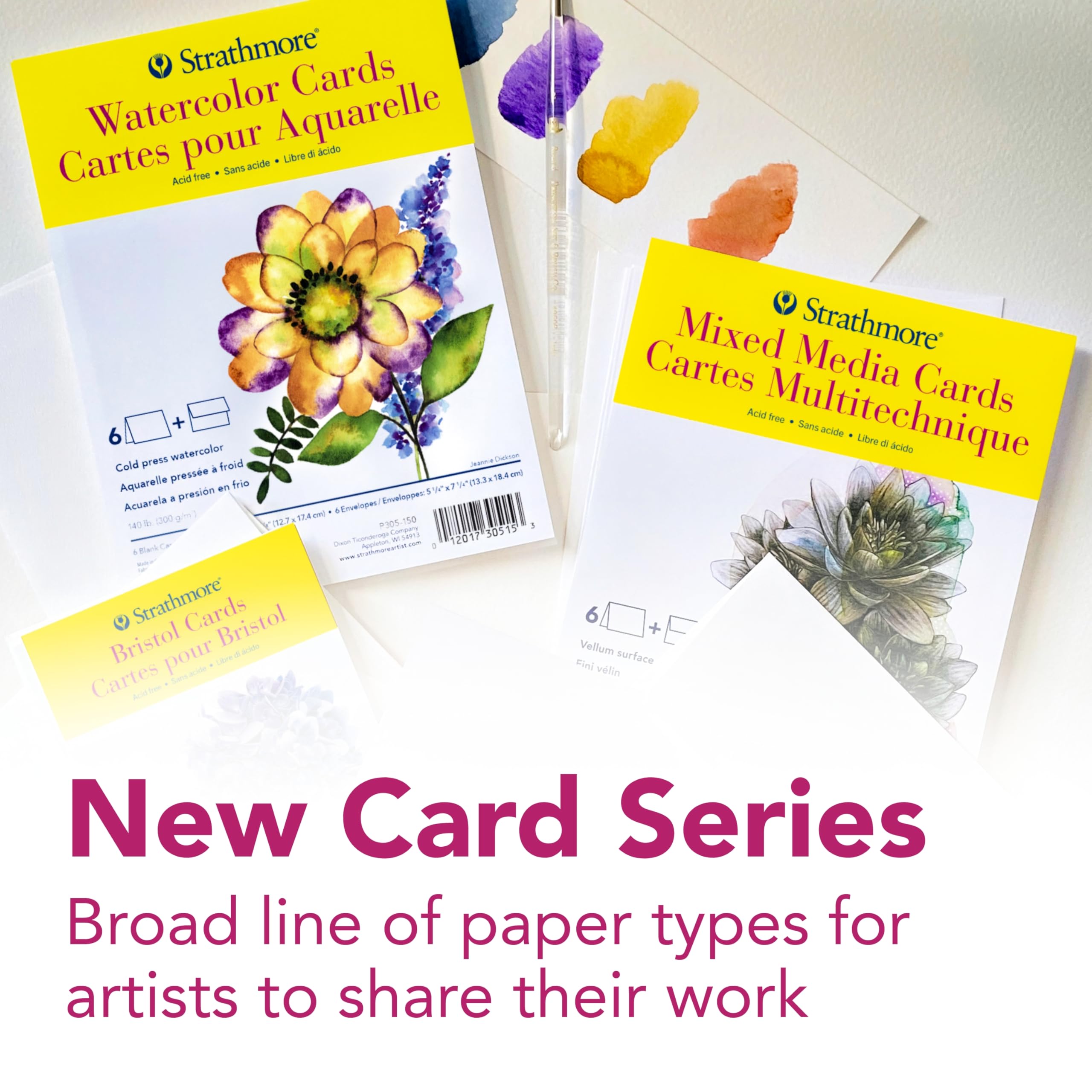 Strathmore 300 Series Watercolor Cards, Announcement Size, 3.5x4.875 inches, 6 Cards & Envelopes - Blank Greeting Cards for Weddings, Events, Birthdays, Holidays
