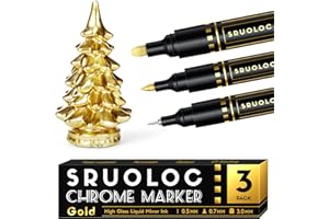 SRUOLOC 3Pcs Liquid Gold Paint Markers, Oil-based Permanent Chrome Maker, Gloss Mirror Marker Repairing, Reflective Metallic Pen Markers for Touch Up Model Painting DIY Art Projects, Gold