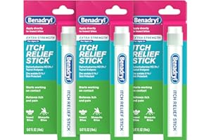 Benadryl Extra Strength Anti-Itch Relief Stick, Bug Bite Itch Relief, Diphenhydramine HCl Topical Analgesic & Zinc Acetate Skin Protectant, Great for Camping Essentials, 0.47 fl oz (Pack of 3)