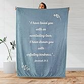 Scripture Blanket Soft Prayer Blanket with God's Love Verse from Jeremiah 31:3 - Bluish Gray 50"x65" Inspirational Bedspread - Lightweight Flannel Fleece Bible Verse