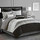 LANCO MODERN LIFESTYLE Queen Comforter Set, Black, 10 Piece Bed in a Bag for All Seasons, Luxury Extreme Comfort Bedding Sets with Bedskirt, Pillow Shams, Euro Shams and Decor Pillows