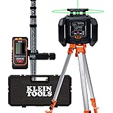 Klein Tools 93RLS Green Self-Leveling Rotary Laser Level Kit, 1150-Foot | Class 3R, &le; 5mW Laser, Horizontal/Vertical with Plumb Spot, Tripod, Detector, 9-Foot Grade Rod, Carrying Case, Rechargeable