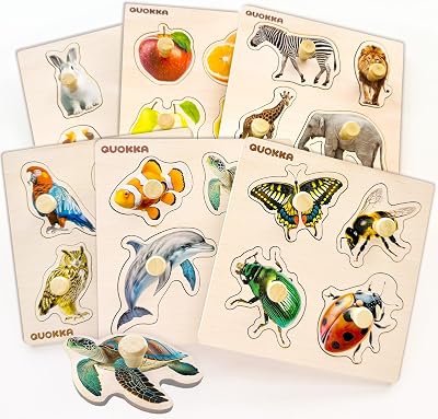 QUOKKA Wooden Puzzles for Toddlers 6 Set Peg Jigsaw 1-5 Years