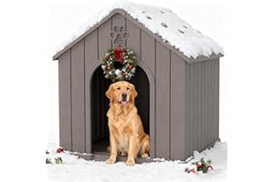 Bifanuo Dog House Outdoor Indoor for Large Dog House, Waterproof PP Material with Air Vents & Elevated Floor, Easy Assemble and Clean (Classic Grey, 36.2''L×38''W×38''H)