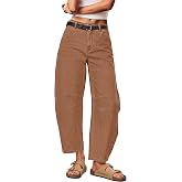 Sipaya Barrel Jeans Women Mid Rise Baggy Cropped Ankle Pants | Wide leg barrel jeans in stretch denim with a mid rise and cro