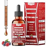 Tenmido 12in1 Berberine Supplement - Berberine Liquid Drops with Ceylon Cinnamon, Bitter Melon, Turmeric, Quercetin, Artichoke, Apple Cider Vinegar, Green Tea & More - 30 Days Supply - 1FL Oz