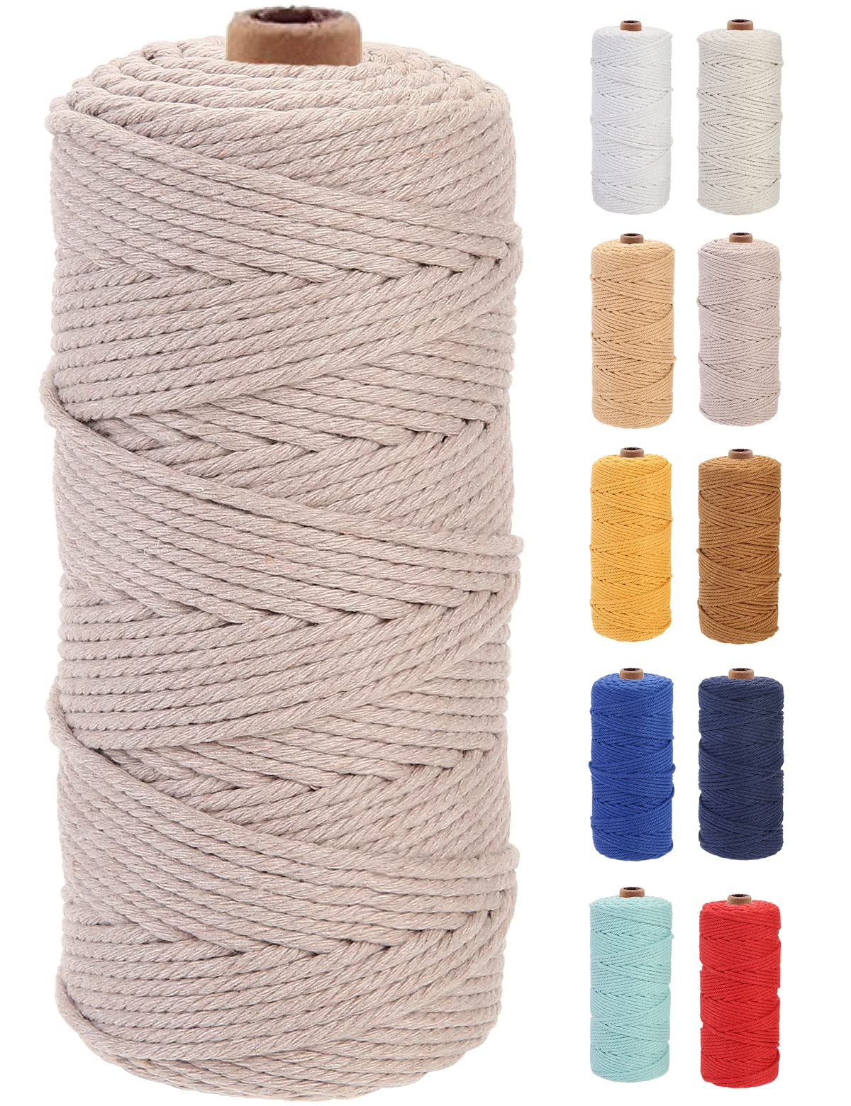 GOHOF Macrame Cord 3mm x 100m Premium Cotton Macrame Rope, 4 Strand Twisted Soft Cotton Cord, One of The Most Perfect Materials for Macrame Art, Cotton String Without Chemicals (Warm Gray) — image 1