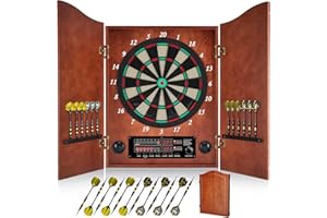 Yirinatek Electronic Dart Board, Decorative Dart Board Cabinet Set for Adults [12*Bronze Soft Tip Darts] [Cricket Game Mode]- Wooden Electric Dartboard Cabinet for Family Game Rooms