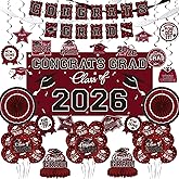Maroon Themed 2026 Graduation Decorations Set - Congrats Grad Banner, Class of 2026 Backdrop, Balloons & Streamers Kit - Complete Party Supplies for High School & College Celebrations