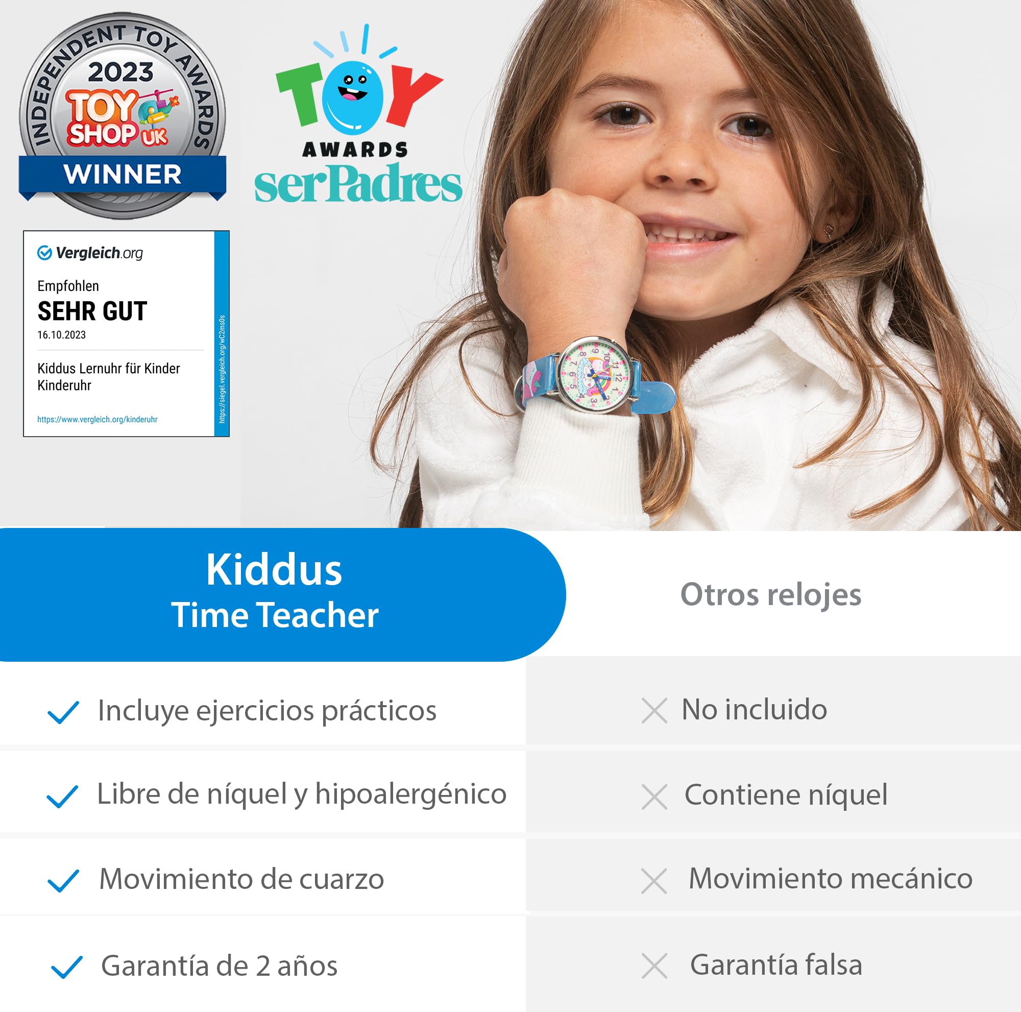 Kiddus Watches Boy and Girl Kids Ages 6-12 Analog Time Teacher with Exercises. Japanese Quartz Movement. Easy to Read and Learn Time. Girls Watches Ages 5-10