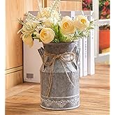 TIMRIS Vintage Galvanized Milk Can, Farmhouse Decorative Flower Pitcher Vase, Rustic French Country Metal Jug for Flowers,7.2'' H